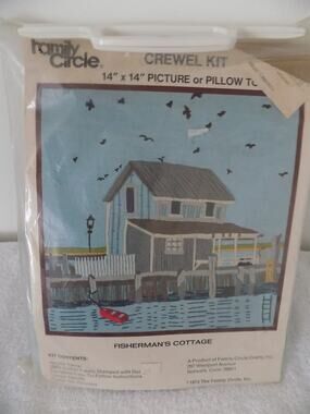 Vintage Family Circle Crewel Kit 14 x 14 picture or pillow top 1973 Fisherman's